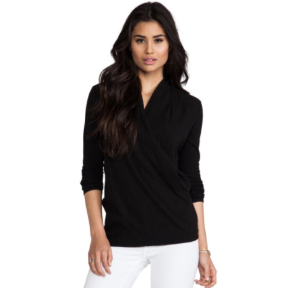 James Perse Black Relaxed Drape Front Long Sleeve